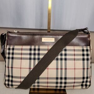 Burberry Novacheck Plaid Crossbody Bag With Brown Leather Accents